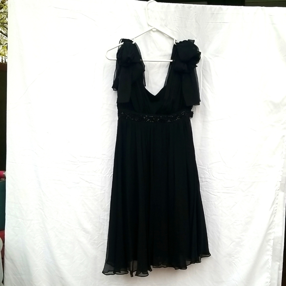 MARCHESA NOTTE black silk, hand beaded, silk lined party dress size 2
